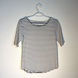 LOFT Black and White Stripe Short Sleeve Boat Neck Knit Top